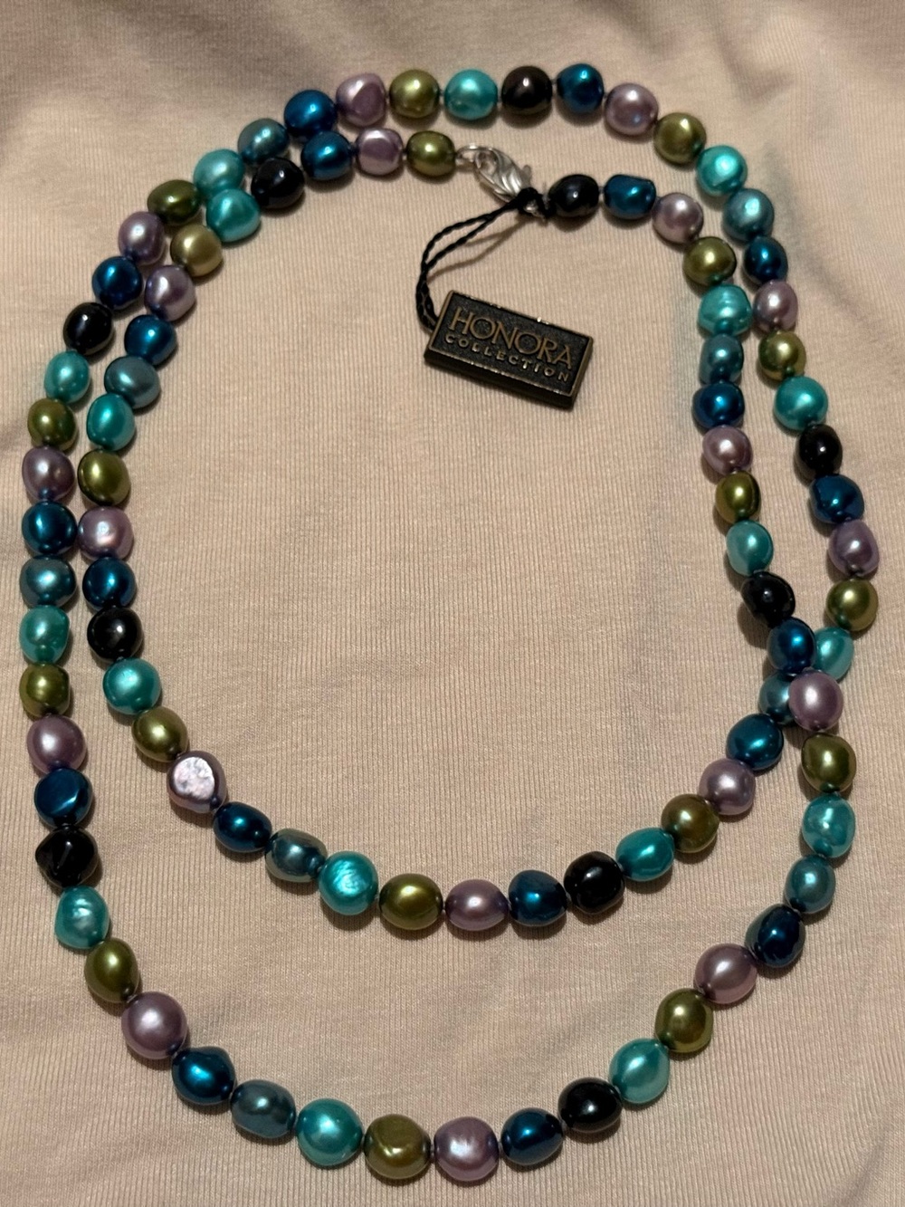 Honora Multicolor Pearl Necklace in Teal Blue Green and Lavender